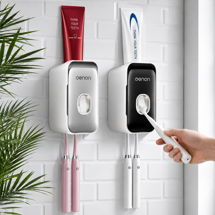 Toothpaste Dispenser Wall-Mounted Bathroom Toothpaste Squeezer Punch-Free Toothbrush Holder Rack manual operation